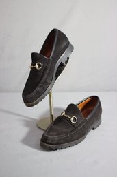 Pair Of Women Gucci Black Suede Horse Bit Loafers - Size 8.5