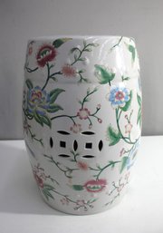 Ceramic Garden Stool In White With Flowers & Birds