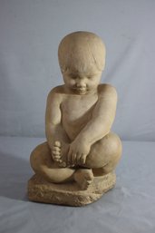 Vintage Carved  Terracotta Statue Of A Baby