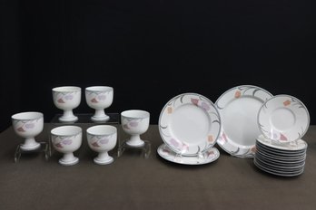 Group Lot Of Dansk Tivoli Belles Fleurs Grey China Goblets And Plates