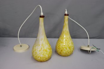 Pair Of Condor Lighting Yellow Art Glass Teardrop Pendant