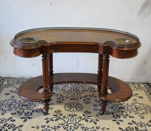 Kidney Planter Console Table With Gilt Brass ,  Containing A Single Drawer