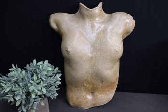 Female Torso Frontal Sculpture With Excellent Patina Painted Finish,  Signed Fox (some Chips On Inside)