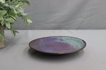 Vintage Mauve And Turquoise Glazed Ceramic Dish