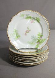 Set Of 8 Haviland Limoges 6' Round Plates - Floral And Gold Trim Design