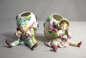 Vintage Lenwile Ardalt Japan Egg Boy & Girl With Egg Basket Figurines