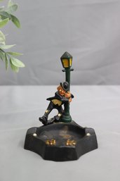 Vintage Hand Painted Cast Iron Drunk On A Lamp Post Figural Ashtray