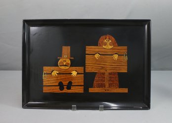 Vintage Couroc Black Phenolic Tray With 'stock And Pillory Inlay Collage' By Pat Myers