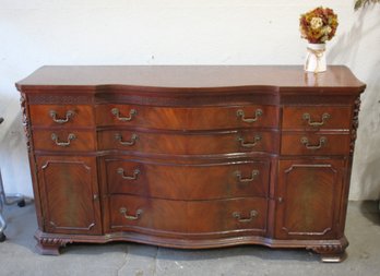 Antique Mahogany Buffet With Serpentine Front And Brass Hardware