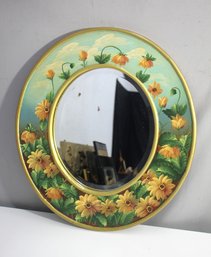 Vintage Accent Mirror With Floral Artwork