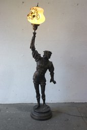 Vintage Cast Spelter Renaissance Torchbearer Decorative Light Statue