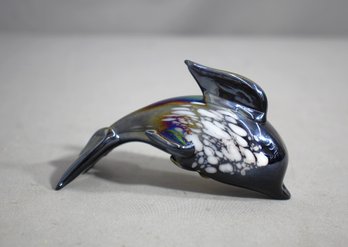 Vintage Pele Of Hawaii Blue Iridescent Art Glass Dolphin Figurine