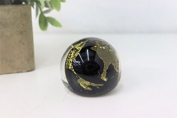 Black And Gold Leaf Art Glass Paperweight
