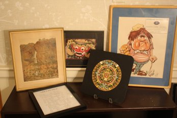 Group Lot Of 5 Diverse Framed Decorative Items