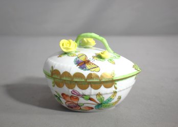 Herend Hand-Painted Porcelain Trinket Box With Floral And Butterfly Design