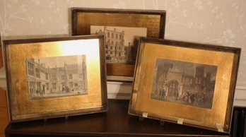 Group Lot Of 3 Antique Hand-Tinted English Mansions Lithographs By John Nash
