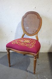 Antique Louis XVI Style Cane Back Chair With Floral Needlepoint Seat