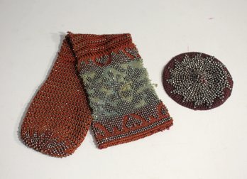 Antique Beaded Sock Like  And Beaded  Coaster