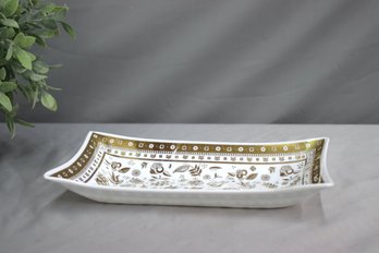 Georges Briard White & Gold Floral Glass Serving Tray Dish 11' X 6' Rectangle