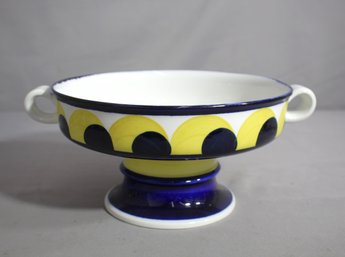 Vintage Arabia Finland Paju Bowl With Small Side Handles In Blue And Yellow