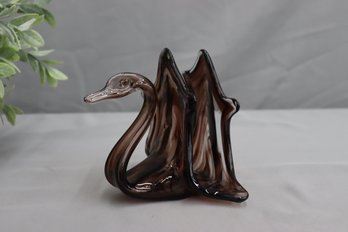 Dark Plum Sculptural Glass Swan Napkin Holder