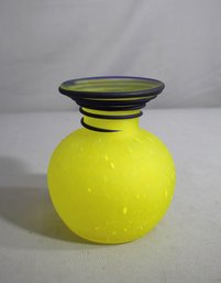 Three Hands Corp. Yellow Glass Vase With Blue Swirls