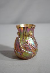 Vintage Iridescent Art Glass Vase With Applied Decoration