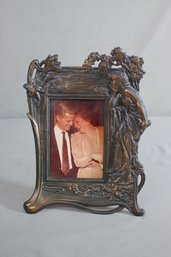 Art Nouveau Style Picture Frame With Maiden And Flowers &  Bronze-tone Finish