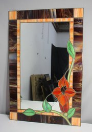 Vintage Lead Stained Glass Frame Mirror