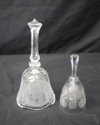 VTG LEAD CRYSTAL BELL W/ ETCHED ROSE In 3 FROSTED PANES