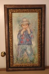 Framed Hibel Artwork Of A Boy