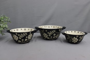 Set Of 3 Cook's Essentials Santa Rosa Nesting Stoneware Bowls