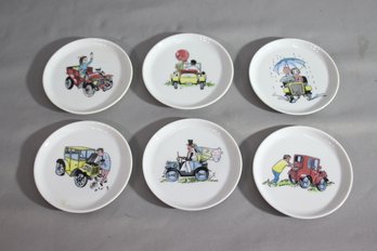 Set Of 6 Furstenberg Porcelain Vintage Automobile Themed Small Plates