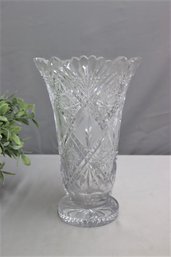 Cut Glass Pedestal Vase With Flared Sawtooth Rim