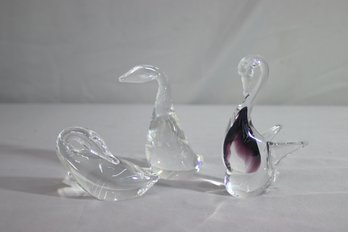 Three Glass Crystal Swan Figurines