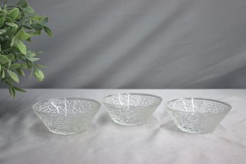 3 Vintage Anchor Hocking Soreno Large Clear Glass Fruit/Serving Bowl Bark Pattern