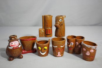 Set Of Vintage  Redware Pottery Shot Glasses