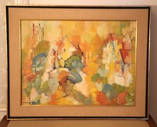 Vintage Original On Canvas Landscape In Partial Abstract By Penny Kaplan, Framed