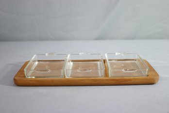 Vintage MCM Danish Glass & Teak Snack Tray