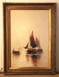 Antique Framed Original Oil On Canvas Nautical Scene By J. Hayes, Signed LL