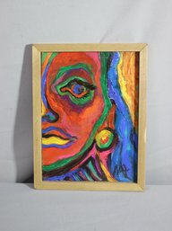 Vintage Pop Art Style Polychrome Portrait, Signed By Artist