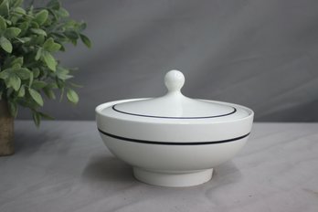 J & G Meakin England Ironstone Lidded Bowl -white And Black Trim