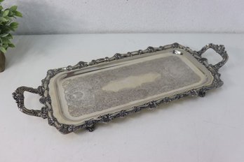 Ornately Engraved Silver Plate On Copper Footed Serving Tray