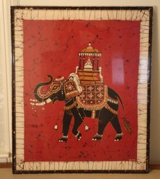 Vintage Framed Rajasthani Batik Printed Elephant, Signed Vipula