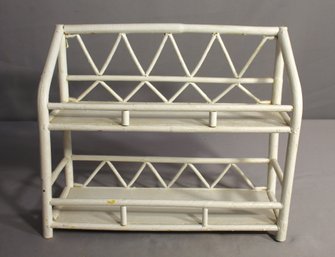 Vintage White Wicker Shelf - 2-Tier Miniature Display Rack