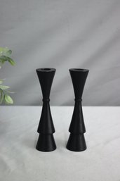 Pair Of  Black Wooden Candle Holder