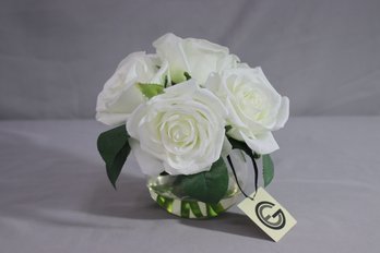 Faux Silk White Rose Of York Arrangement Centerpiece With Acrylic Water