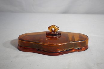 Vintage Amber Glass Desk Set With Lid And Pen Holder