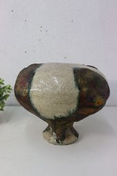 Unique Raku Vase By Bruce Odell Louisiana Pottery Studio, With Bio/Process Pamphlet
