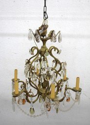 'Regal Illumination' - Bronze Chandelier With Crystal And Colored Prisms